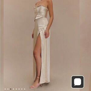 Meshki Cream Strapless Gown